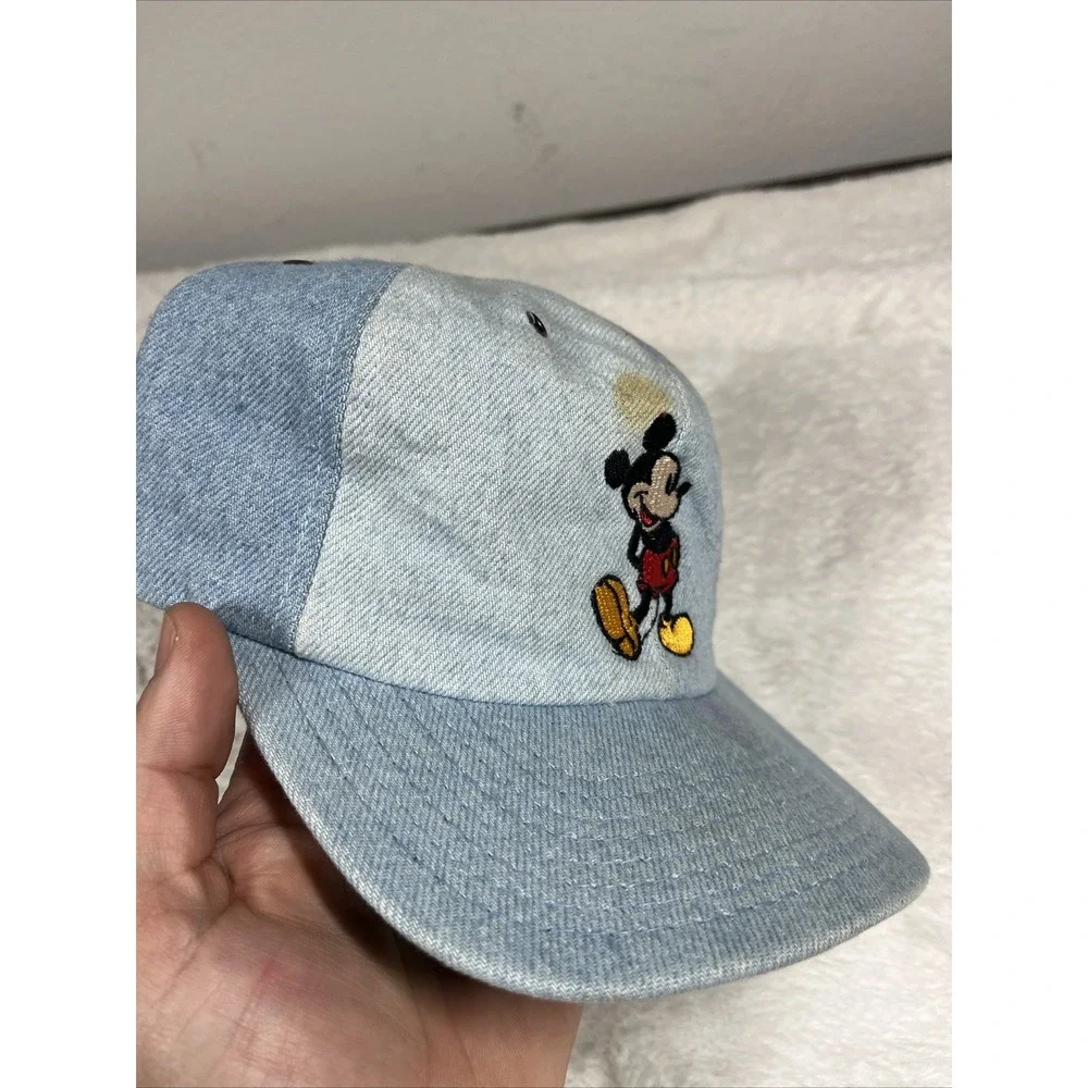Vintage Mickey Mouse Goofy's Hat Co 90s Disney Denim Elasticback Hat Made In USA